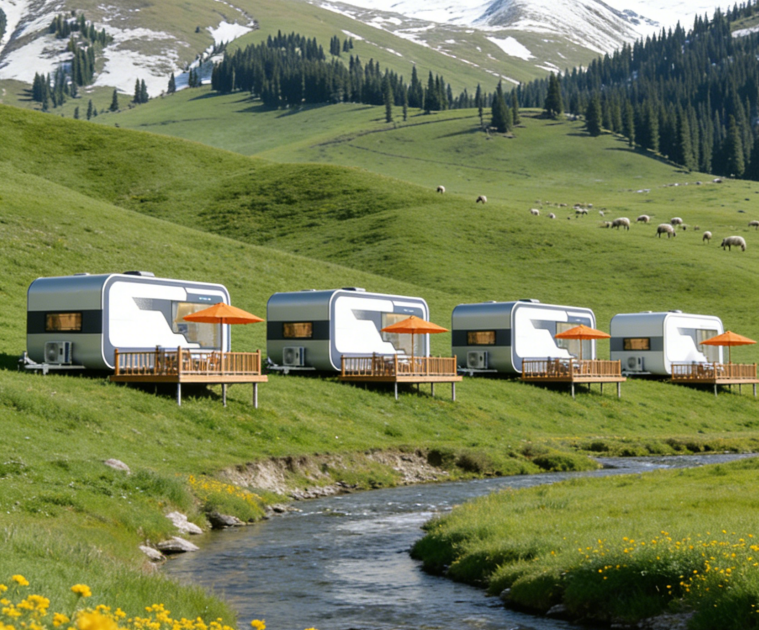 Luxury Prefab Mobile Camper House – Container RV Camping Caravan & Amenities