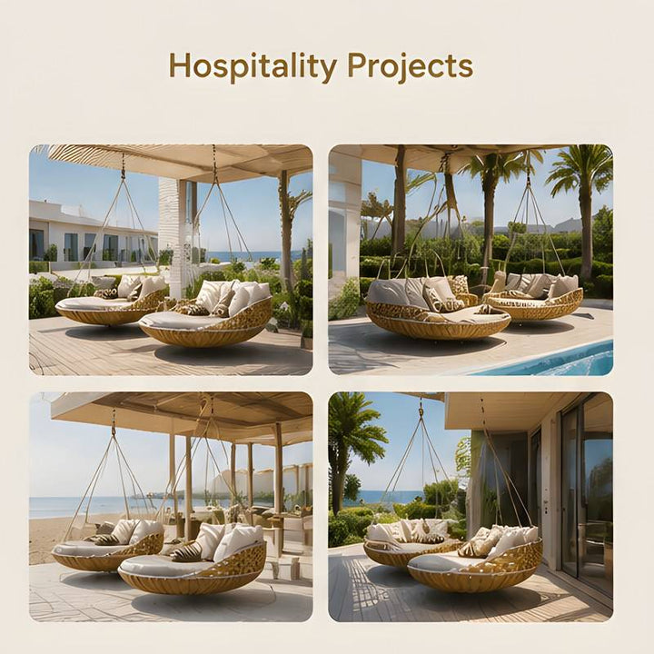 Modern Luxury Outdoor Rattan Daybed | UV-Resistant Aluminum Garden Swing Lounge for Hotels, Villas Patios