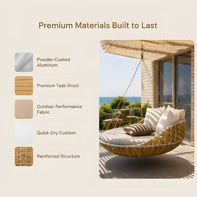 Modern Luxury Outdoor Rattan Daybed | UV-Resistant Aluminum Garden Swing Lounge for Hotels, Villas Patios