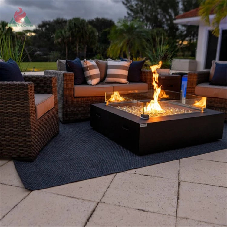 Luxe home Corten Steel Glass Outdoor fire pit