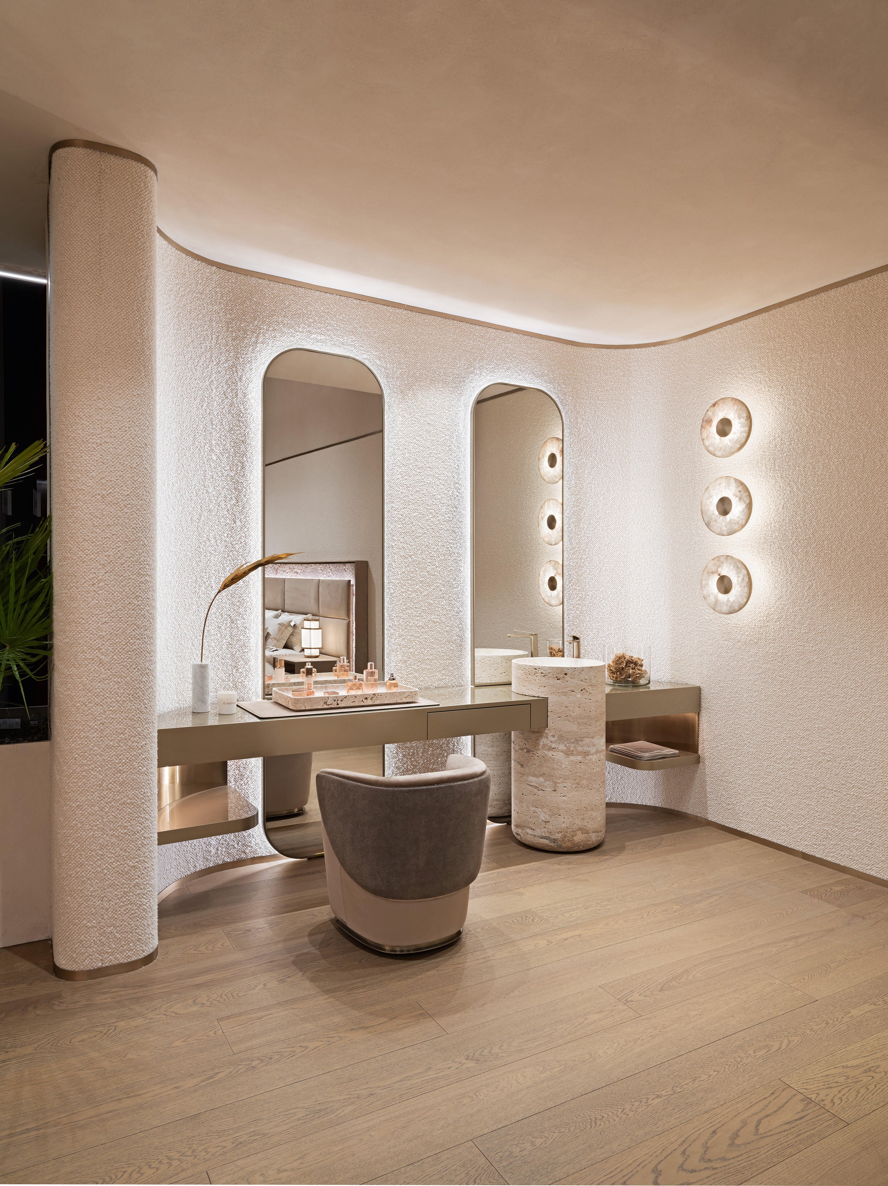 Luxury Double Vanity Unit with LED Mirrors – Modern Marble Stone Bathroom Cabinet