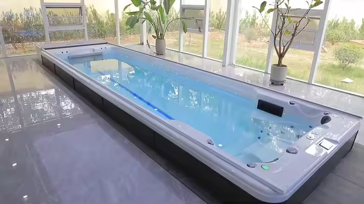 Modern Endless Swimming Spa - Constant Temperature Multipurpose Pool with Slide Cover