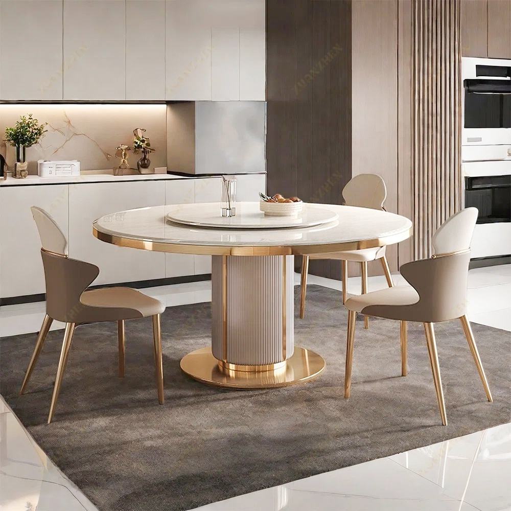 Modern Round Marble Dining Table Set – Luxury Dining Room Furniture with 6 Chairs