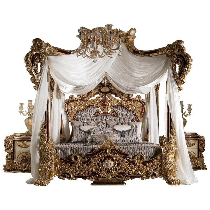 Luxury French Bedroom Set – Hand-Carved Solid Wood Canopy Bed for Home & Hotel Interiors