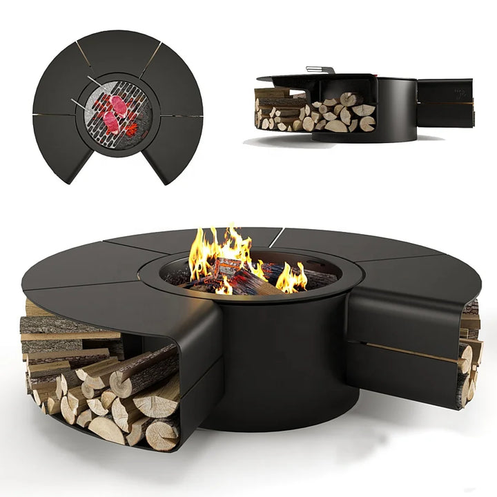 New Outdoor Multipurpose Fire Pit Metal Round BBQ Grill with Seats