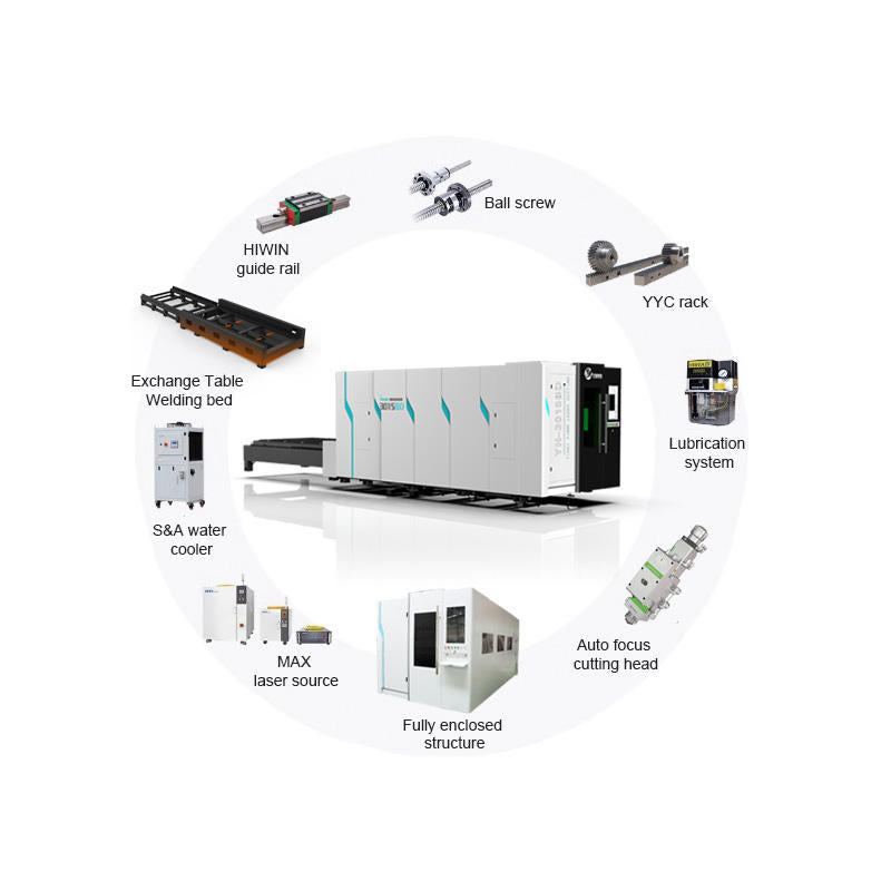 Smart High Efficiency Enclosed Fiber CNC Laser Cutting Machine with Exchange Table 3kw