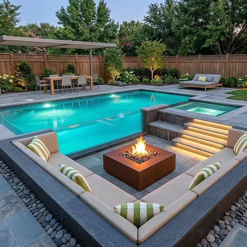 Luxury 3D Design Villa Fiberglass Swimming Pool with Sitting Area
