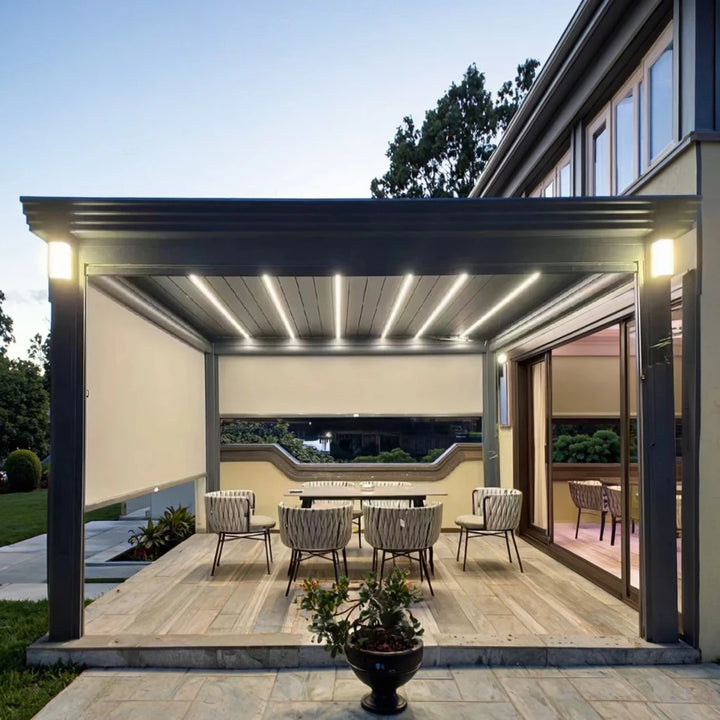 Motorized Pergola Pavilion Solar Panel All-Weather Waterproof Pergola