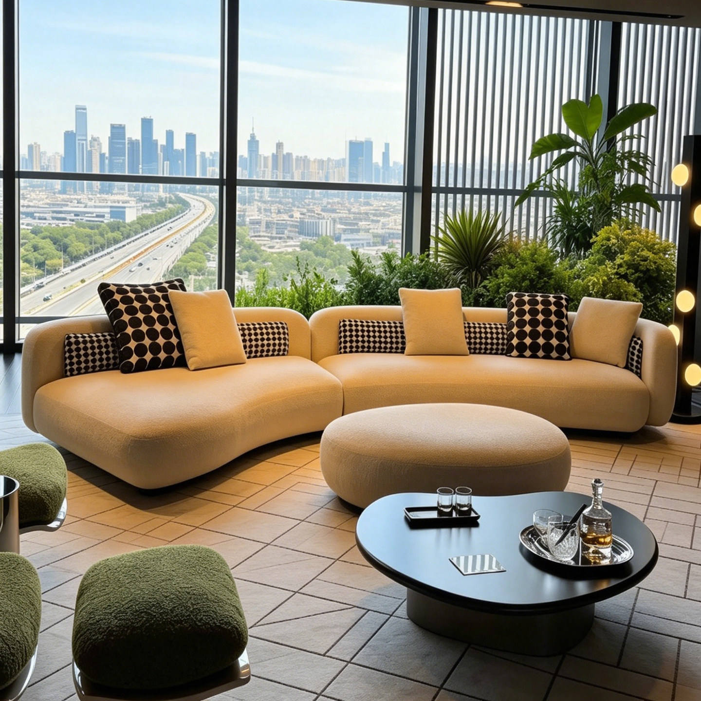 Modern Minimalist Curved Modular Sofa – Microfiber Fabric