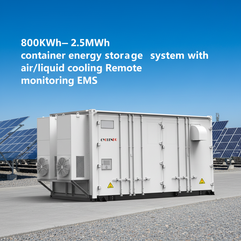 Container energy storage system with solar panels in the background