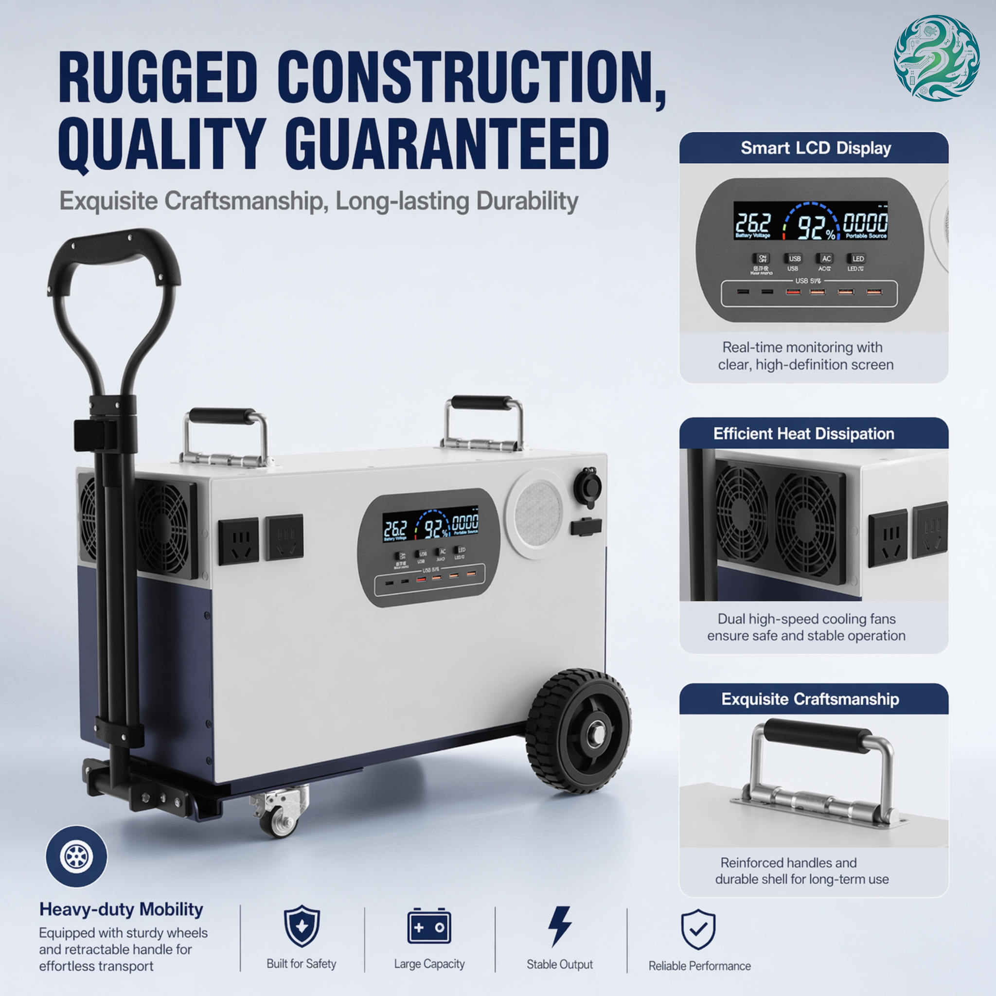 All-in-One Mobile Power Station – Off-Grid Solar Backup Energy Storage Battery Pack with Integrated Inverter