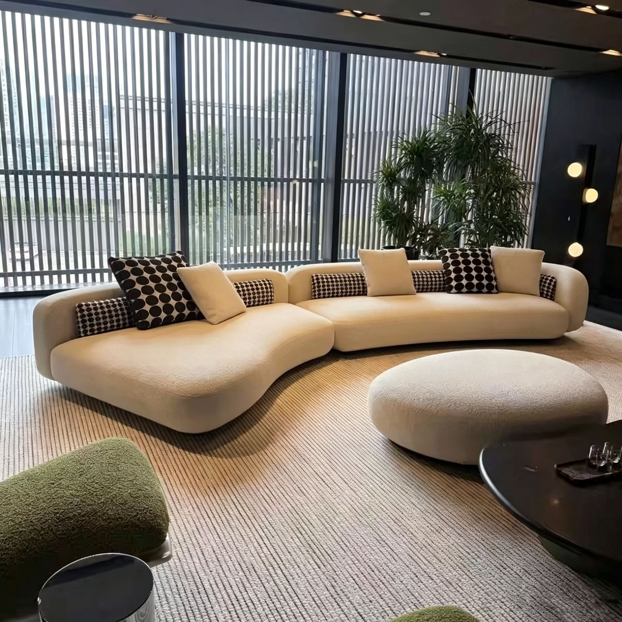 Modern Minimalist Curved Modular Sofa – Microfiber Fabric