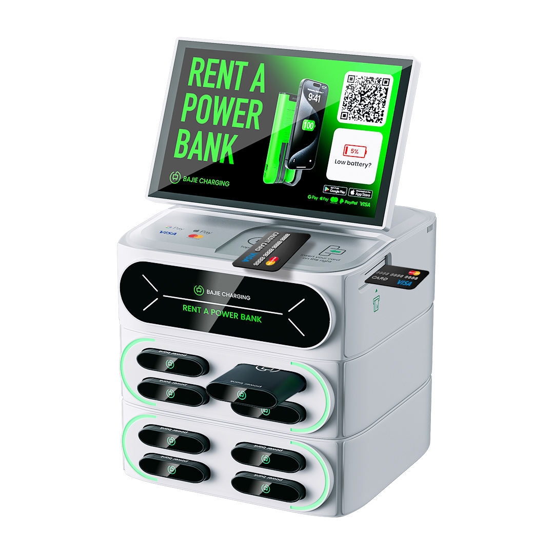New Smart Screen Power Bank Rental Station – Fast Charging with POS System & Shared Mobile Power Bank Solution