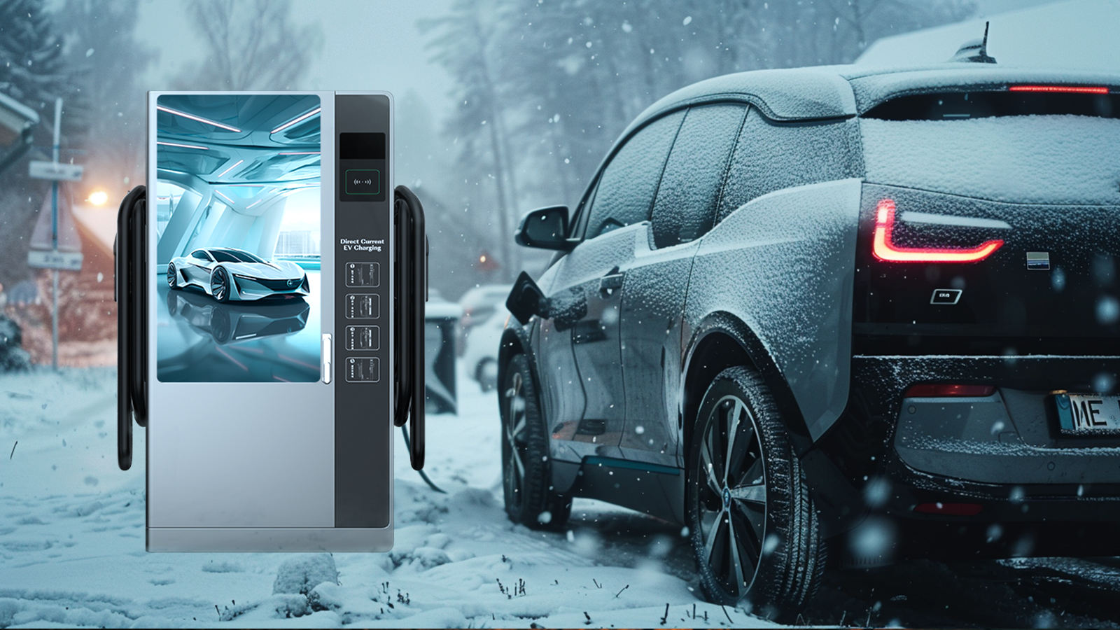 Intelligent Floor-Mount EV Charger | Commercial Smart Charging Station | Advertisement Screen
