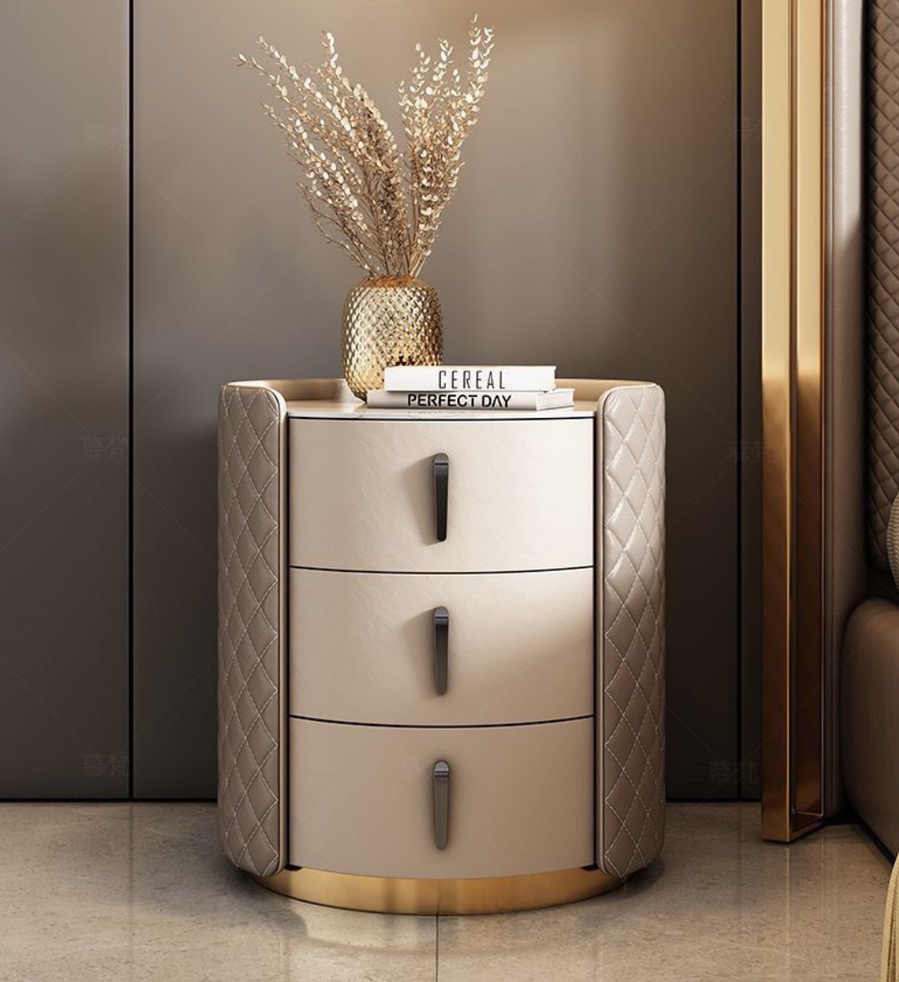 New Leather Nightstands Luxury Bedroom Bedside Table with 2 Drawers