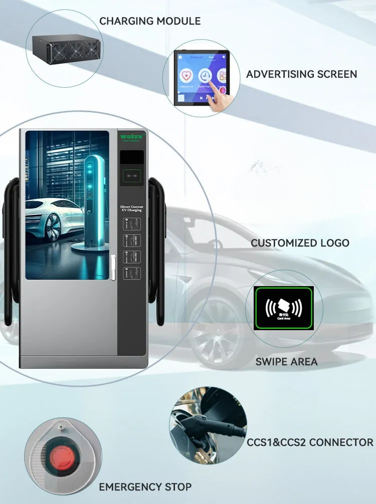 Electric vehicle charging station with labeled components on a white background