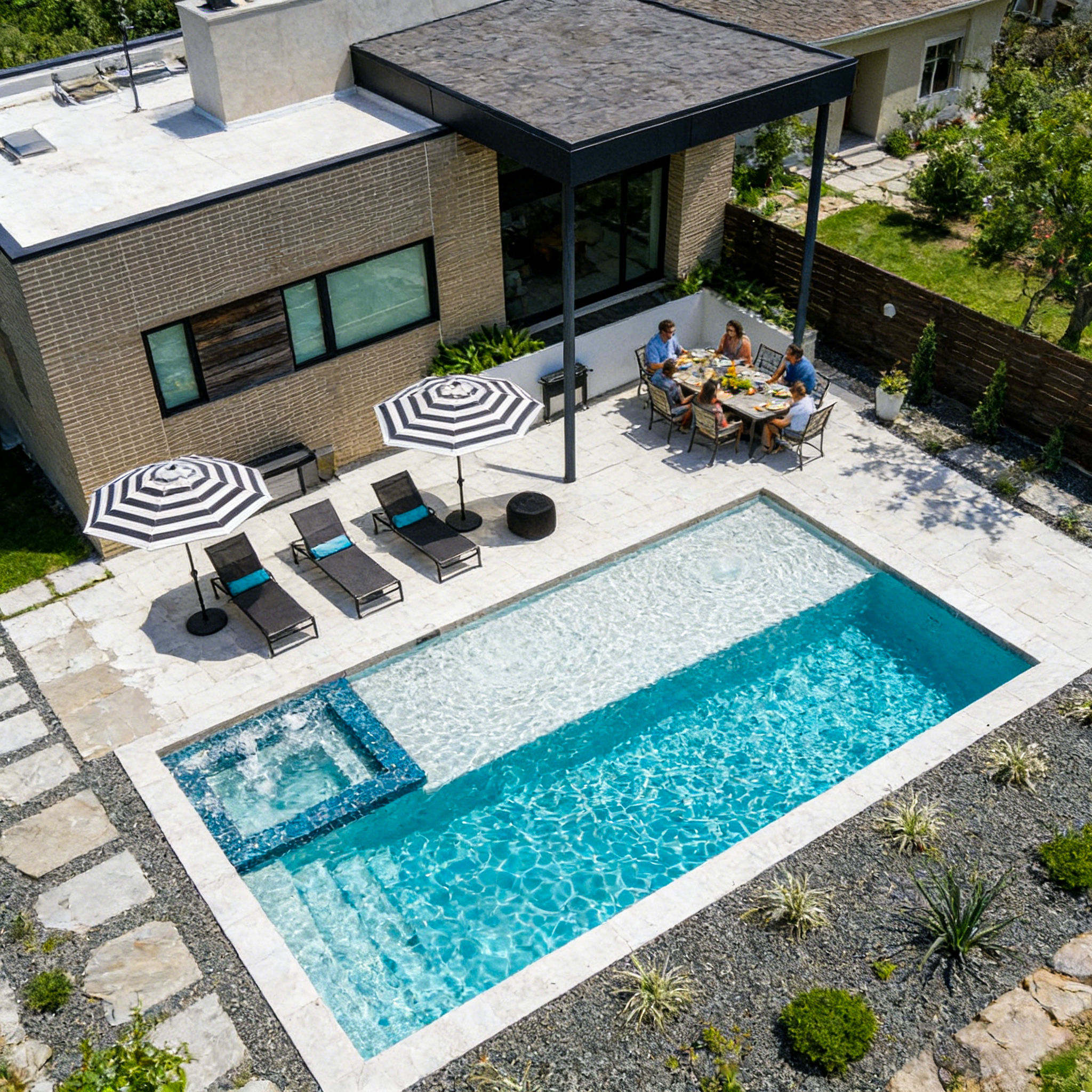 Luxury 3D Design Villa Fiberglass Swimming Pool with Sitting Area