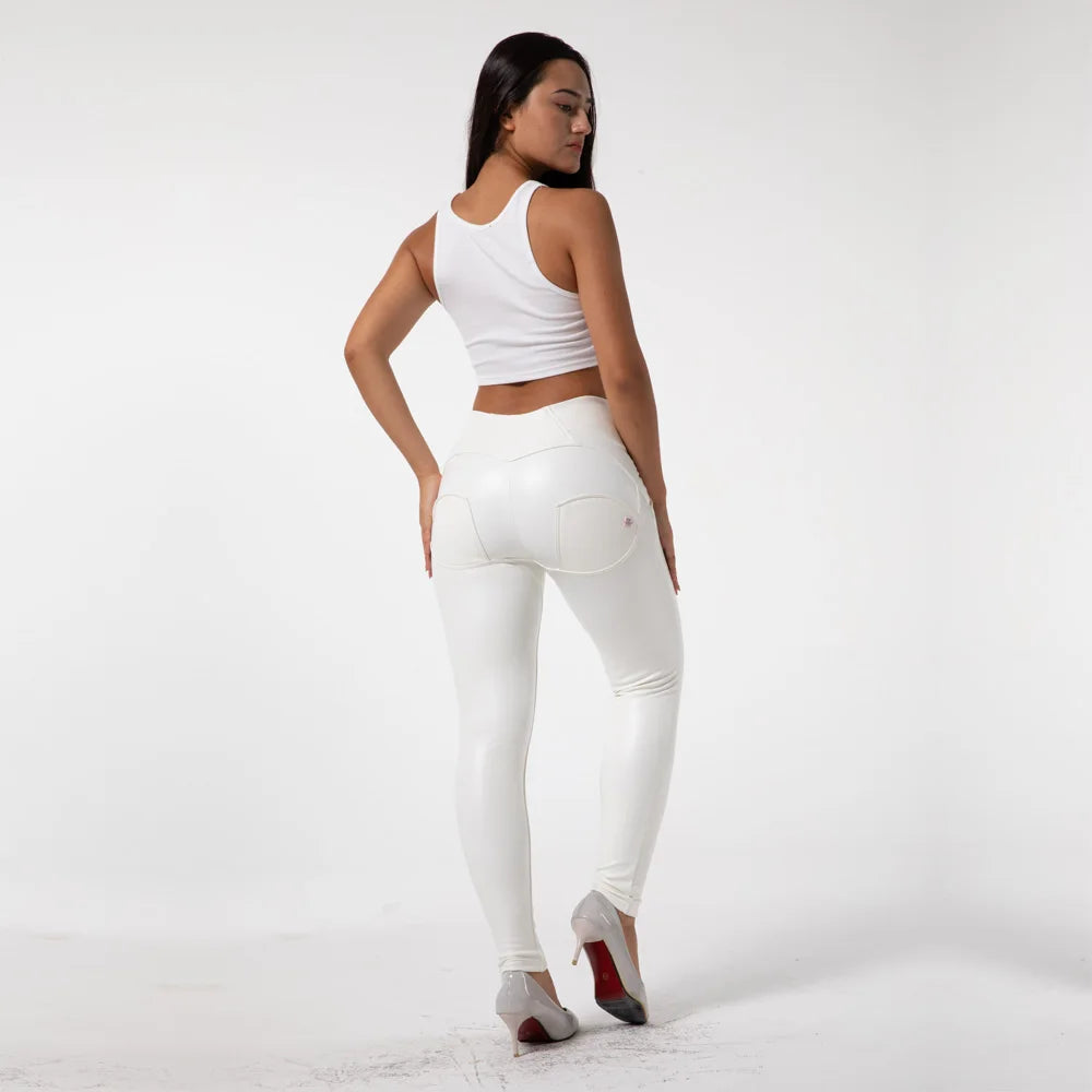 New High Waisted Leather Alike Women Jeans Leggings 