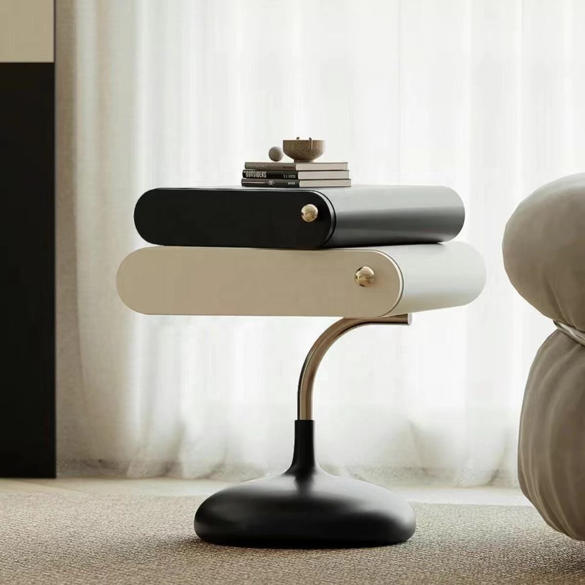 Luxury End Table – Small Square Side Tea Table with Drawer Storage Italian Minimal Nightstand