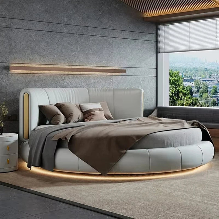 Luxury Light round Double Bed High Quality Soft Leather Bed