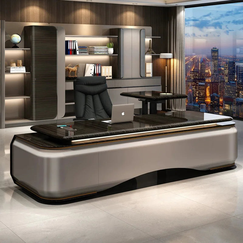 Modern Luxury Black Executive Office Desk Chair with Table