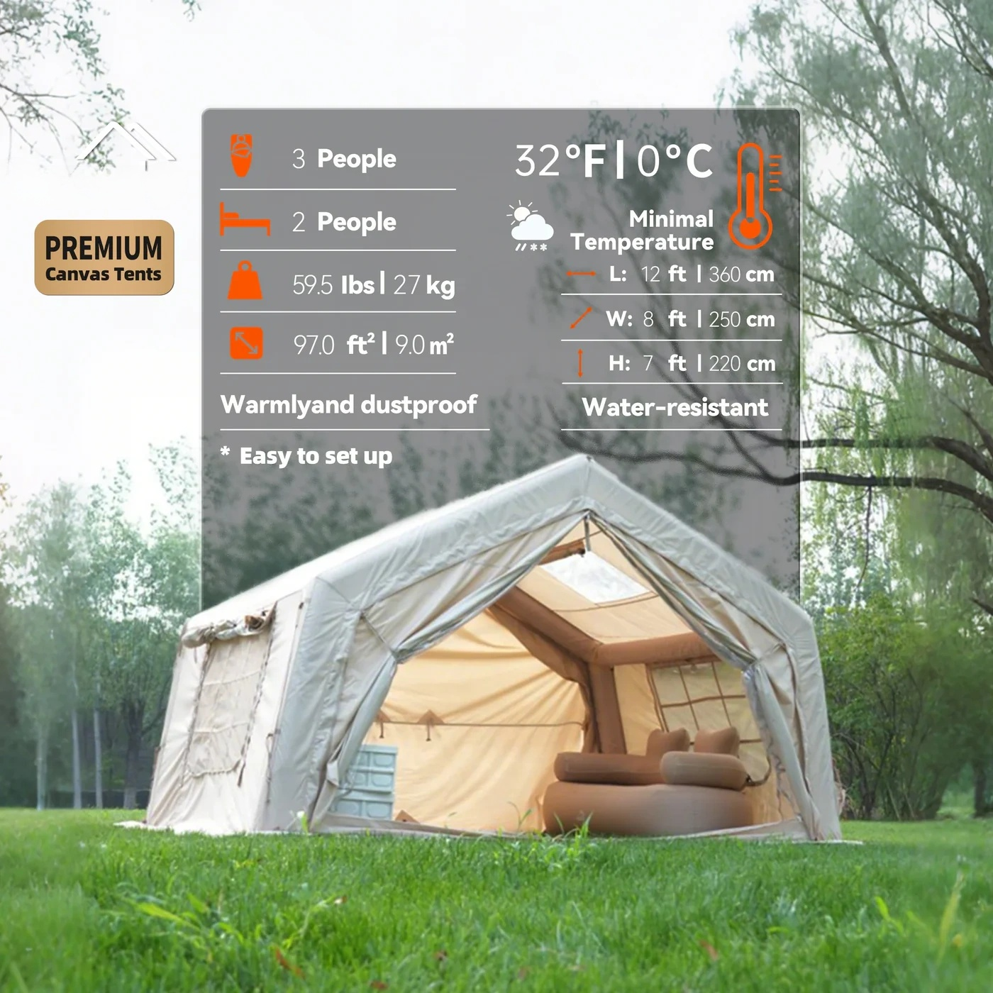 Coody 9.0 Air Tent-Beige High Quality Wholesale 4 Season Camping Zelt Family Easy Setup Portable Foldable Inflatable Tent