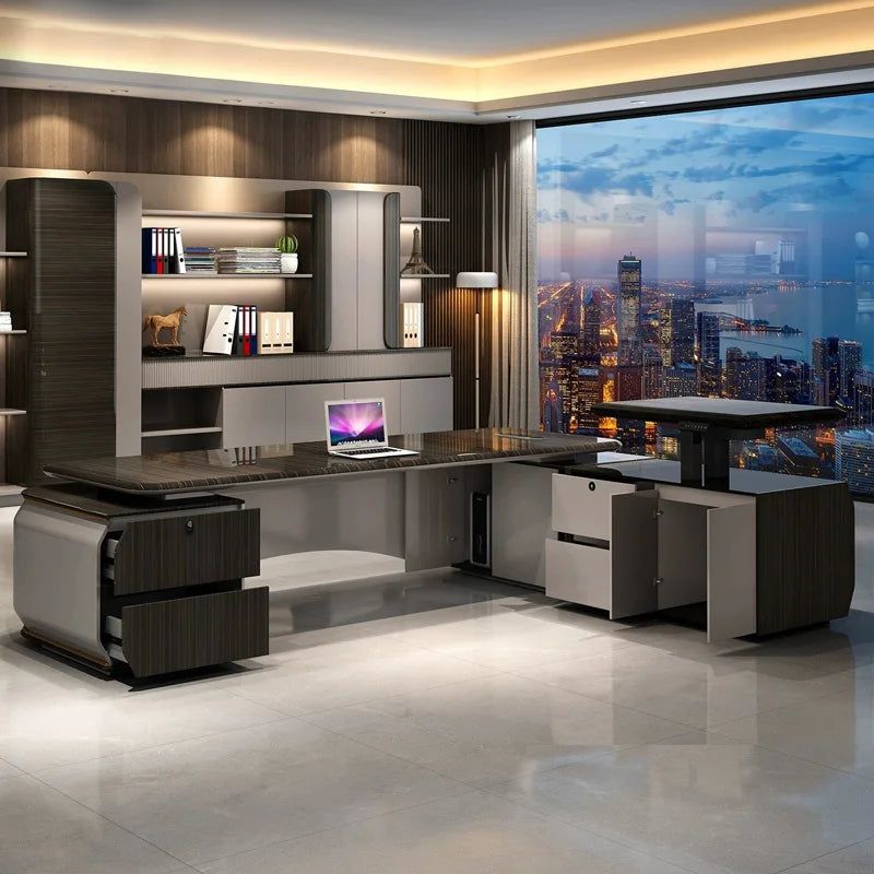 Modern Luxury Black Executive Office Desk Chair with Table