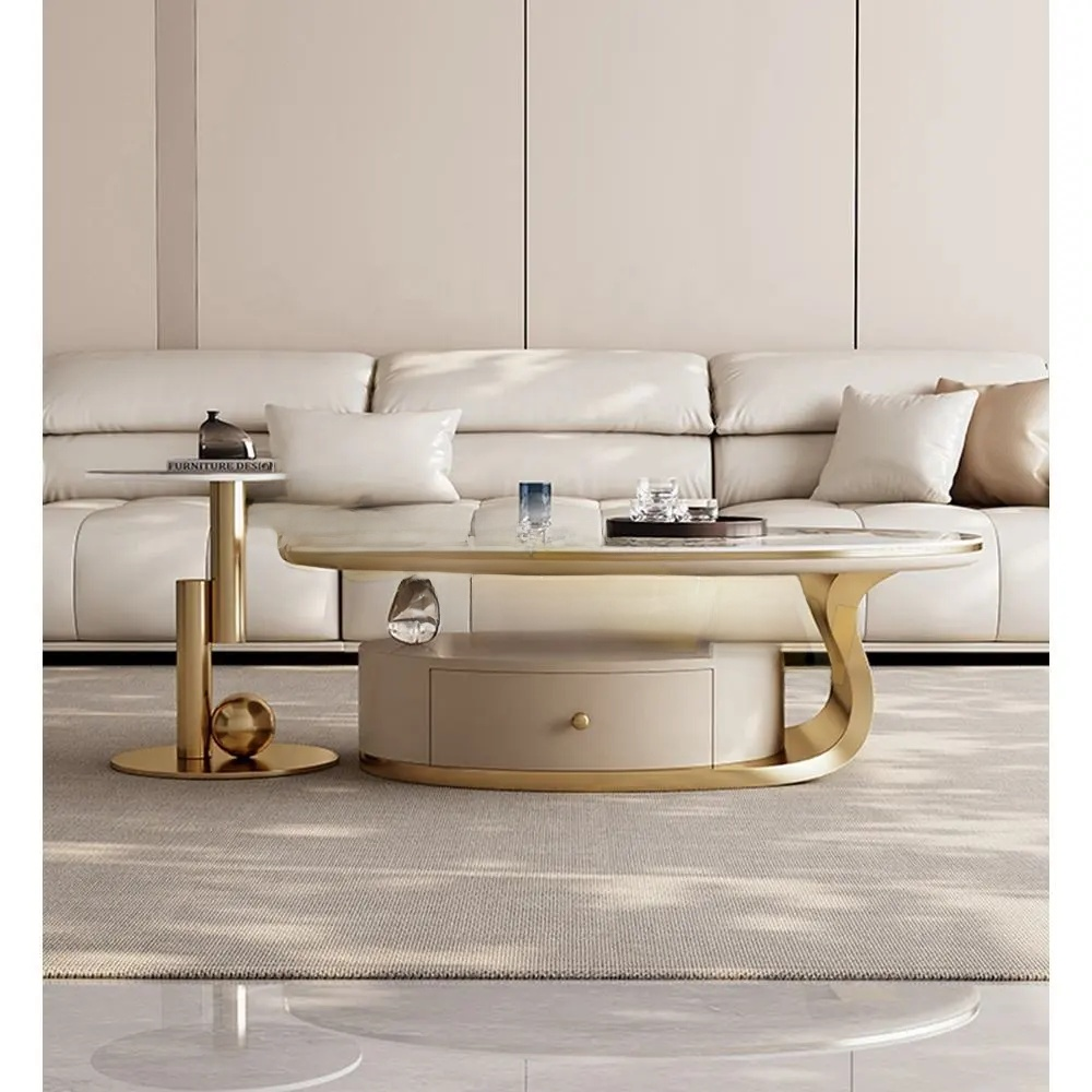 Modern living room with a beige sofa and stylish coffee table.