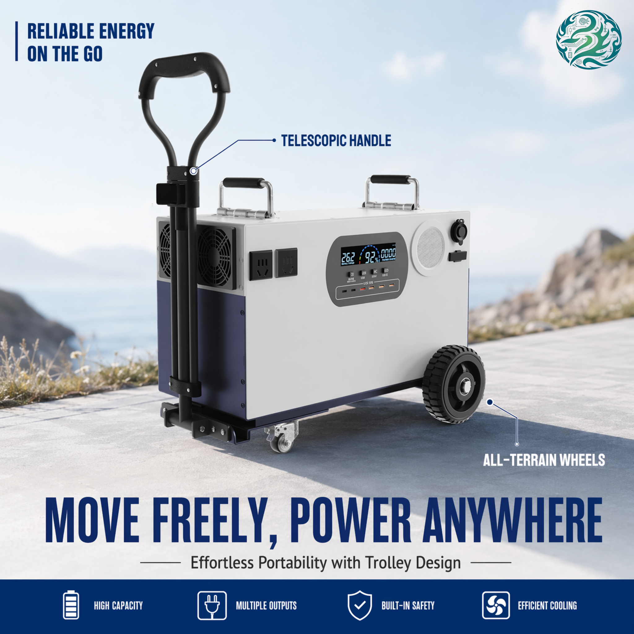 All-in-One Mobile Power Station – Off-Grid Solar Backup Energy Storage Battery Pack with Integrated Inverter