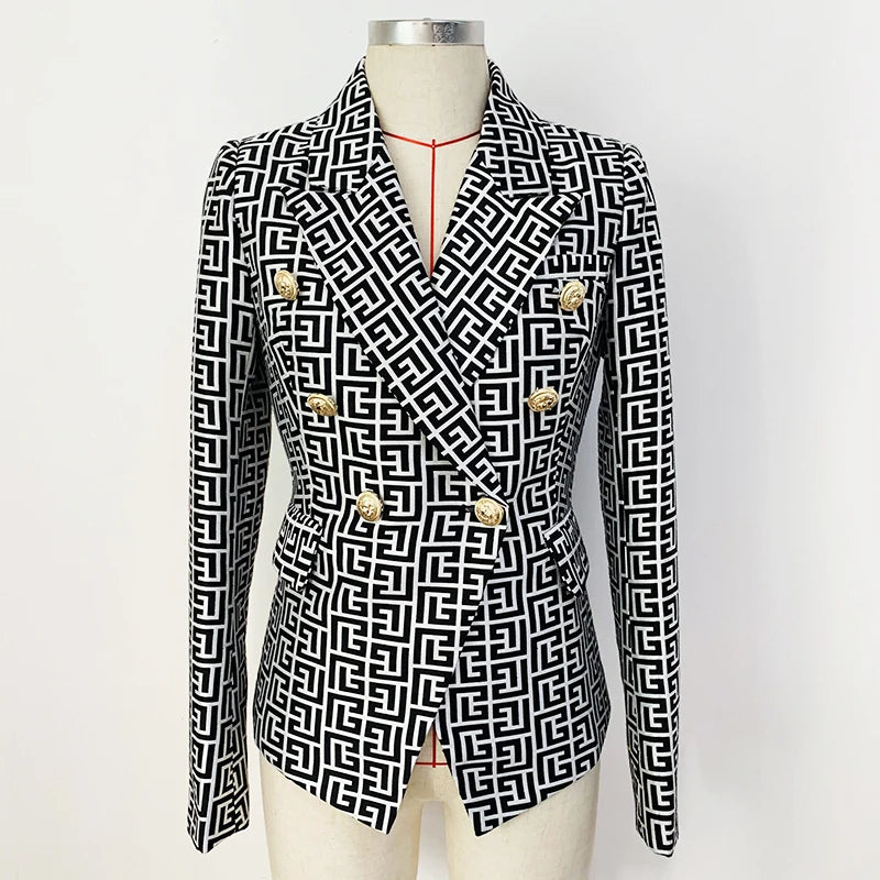 New Fashion HIGH QUALITY Designer Jacket Women Slim Fit Double Breasted Lion Buttons Blazer