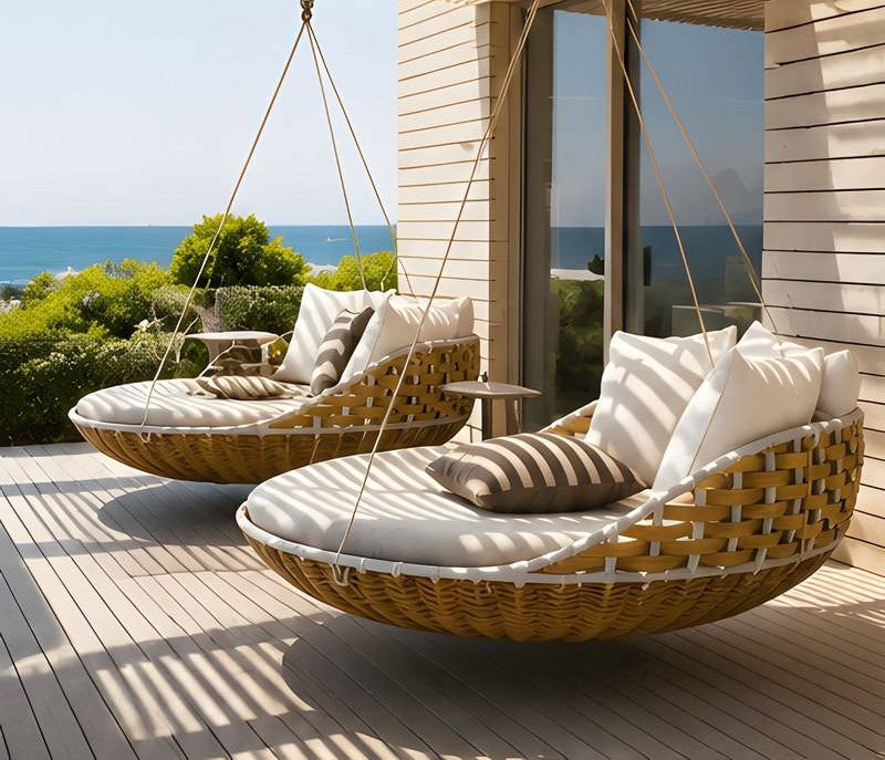 Modern Luxury Outdoor Rattan Daybed | UV-Resistant Aluminum Garden Swing Lounge for Hotels, Villas Patios