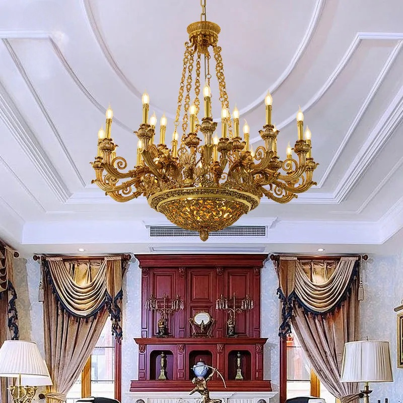 Luxury French Copper Pendant Light | Hand-Carved Bronze Brass Chandelier for Hotels &amp; Villas
