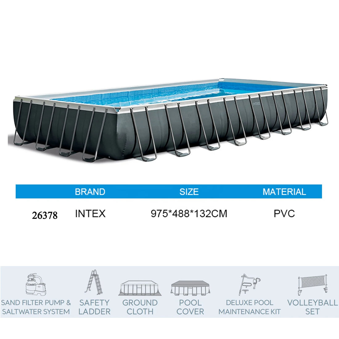  New PVC Large Rectangular Steel Frame Swimming Pool Set