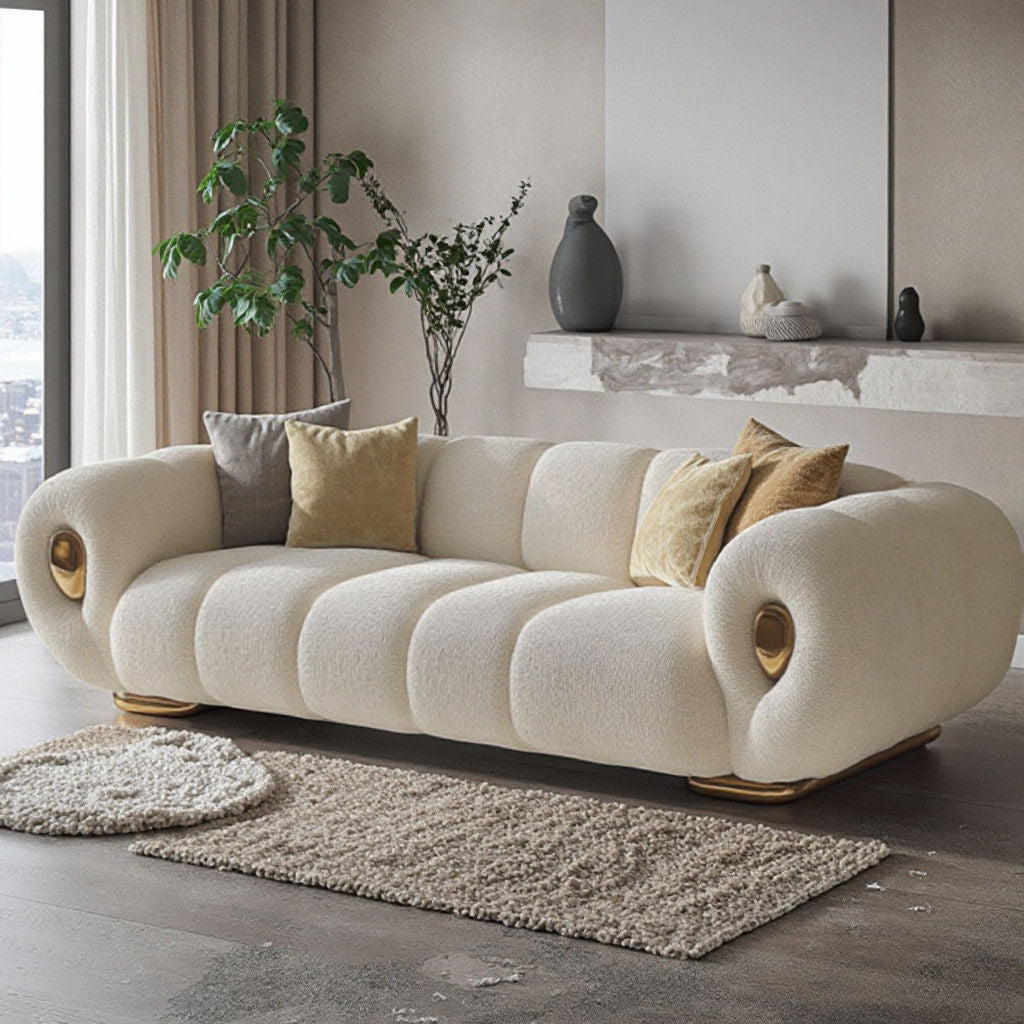 luxury Chesterfield Sofa Chair Cloud Soft Cream Marshmallow Fabric