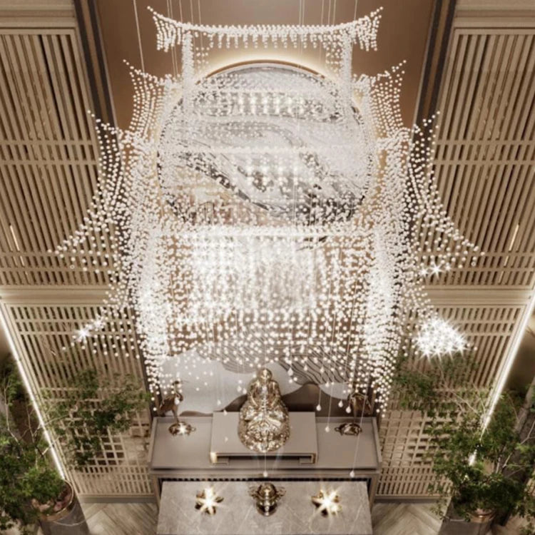 OEM Luxury Style Project Indoor Decoration Lighting Hotel Lobby Custom Large LED Chandelier Ceiling Lamp