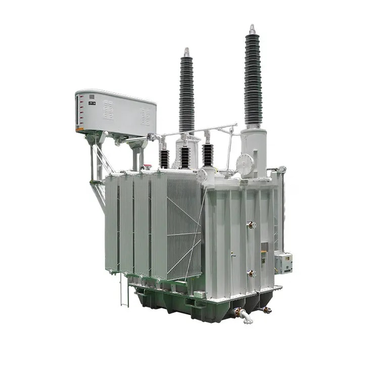Large electrical transformer on a white background
