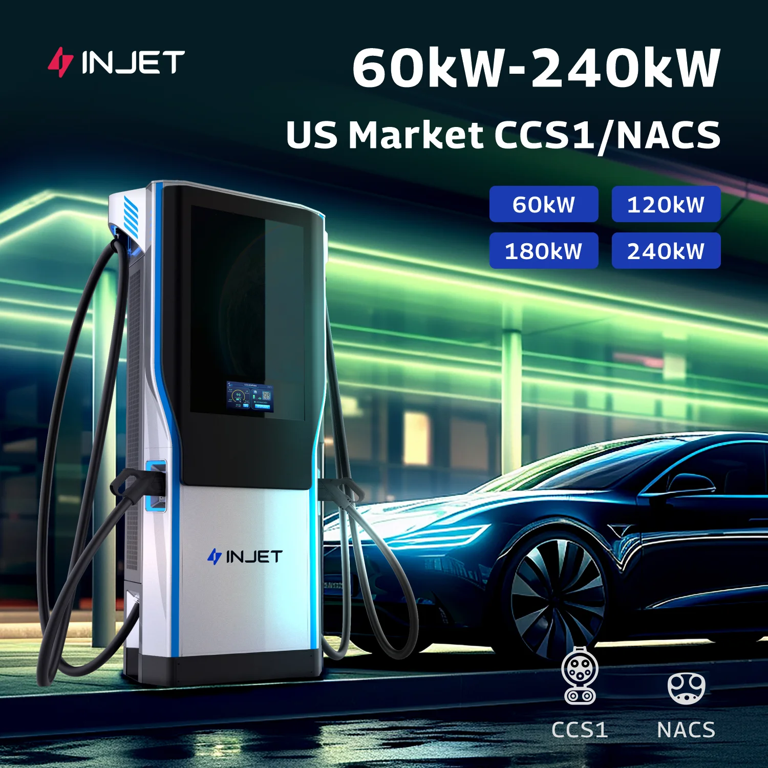 INJET US EU Market OCPP 1.6J DC EV Charger 60Kw 120Kw 240Kw CCS1 CCS2 for Electric Car EV Charging Station Electric Car Charger