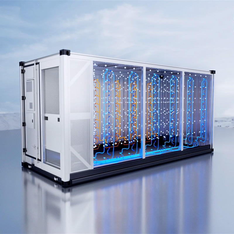 Containerized data center with illuminated interior on a reflective surface