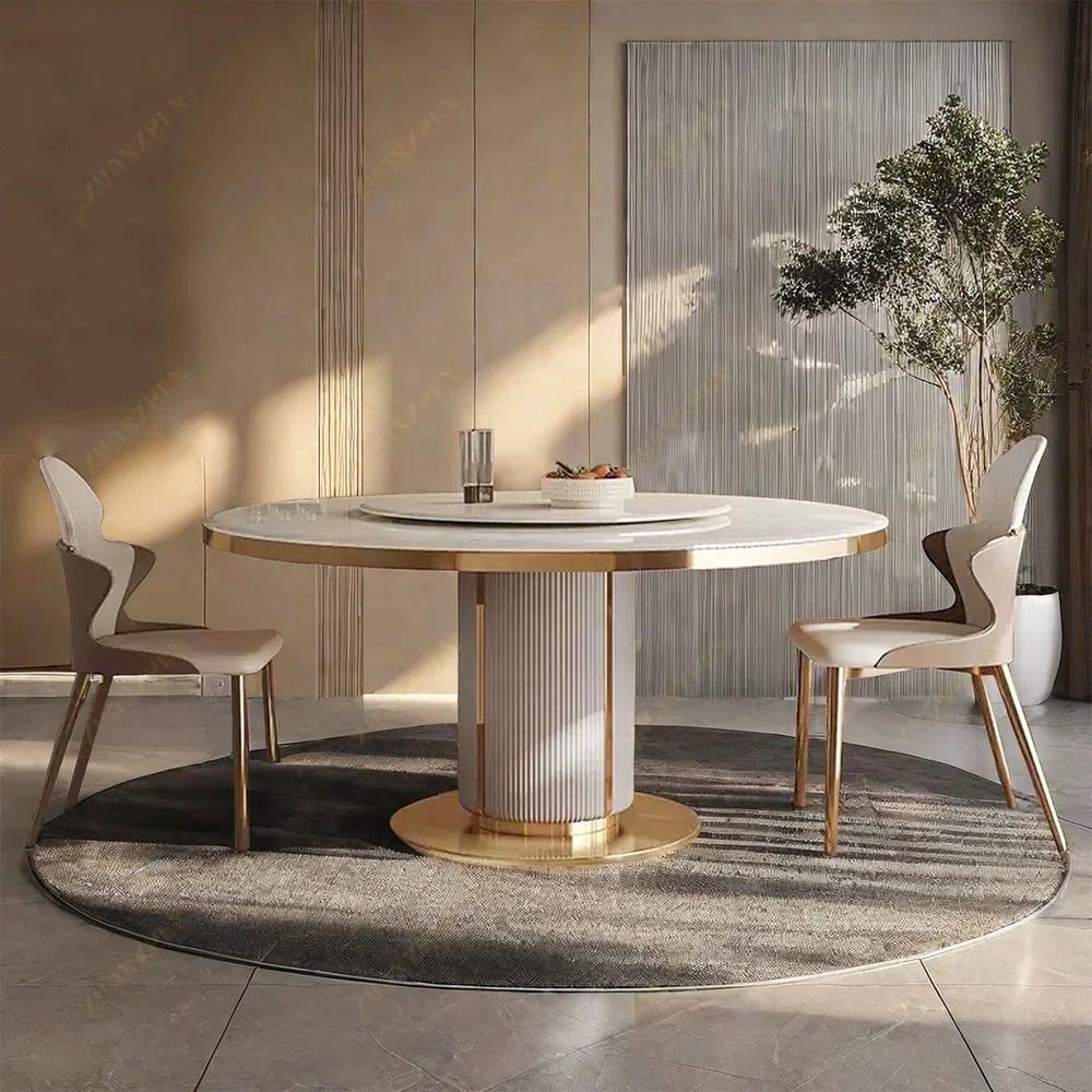 Modern Round Marble Dining Table Set – Luxury Dining Room Furniture with 6 Chairs