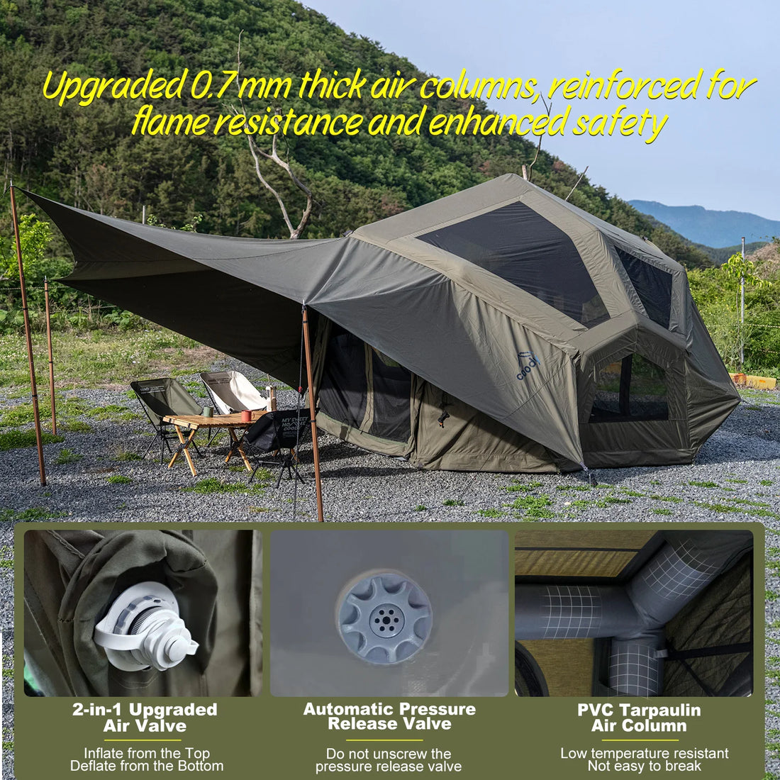 Coody Bestona Air Tent-Army Green Four Season 3-8 Person Party Durable Cotton Camping Luxury Outdoor Family Inflatable Tent