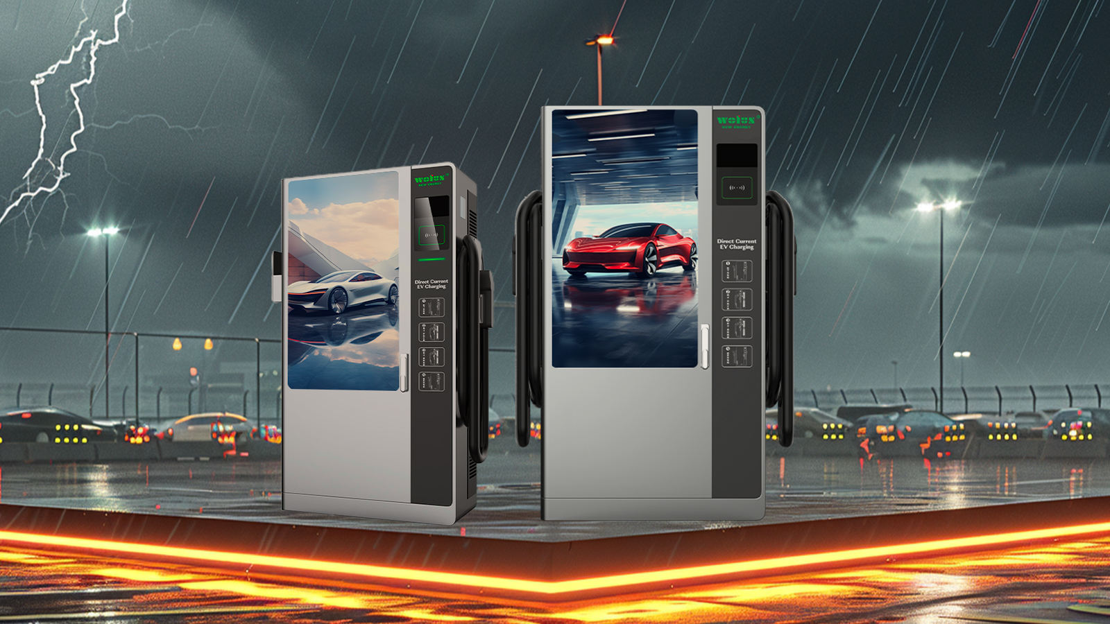 Intelligent Floor-Mount EV Charger | Commercial Smart Charging Station | Advertisement Screen