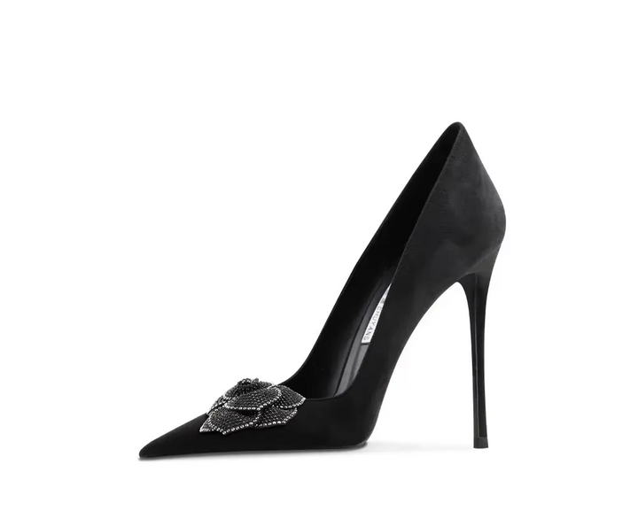 Women's Black Suede Pointed Toe High Heels – Elegant Slip-On Stiletto Pumps