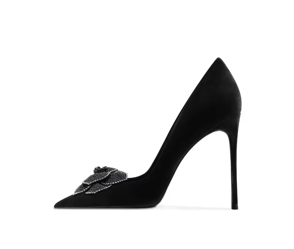 Women's Black Suede Pointed Toe High Heels – Elegant Slip-On Stiletto Pumps