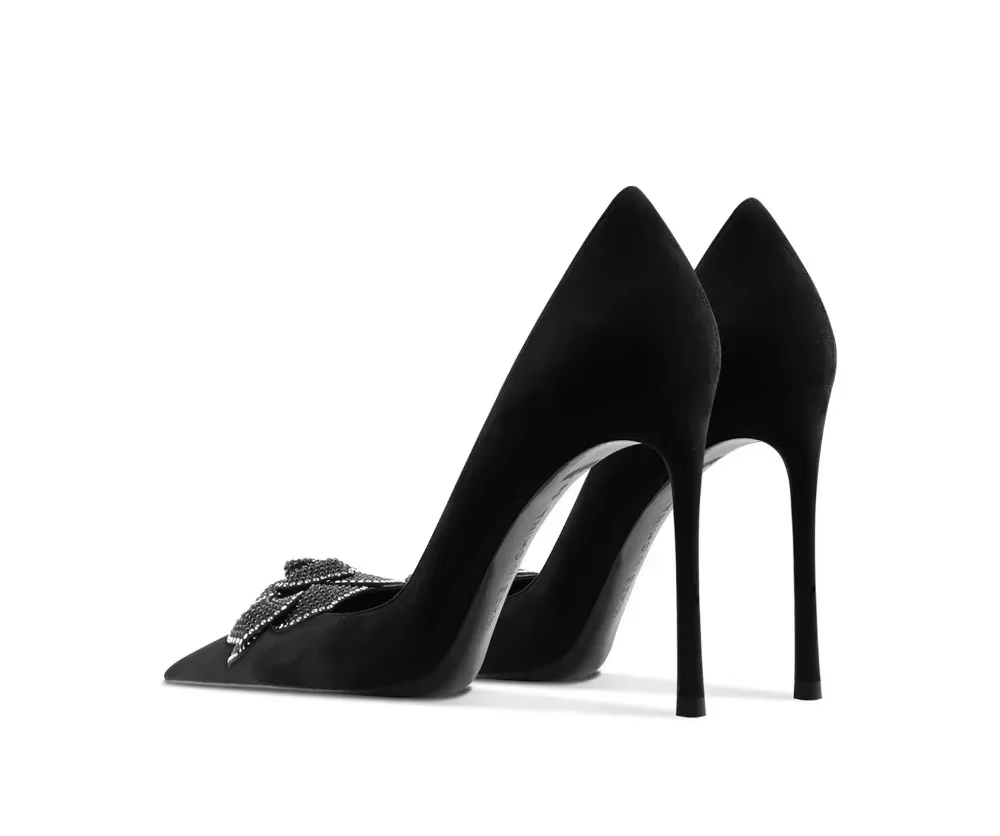 Women's Black Suede Pointed Toe High Heels – Elegant Slip-On Stiletto Pumps