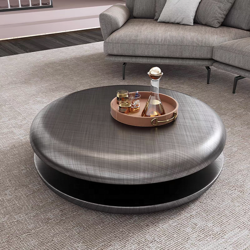 Italian Light Luxury Round Coffee Table – Stainless Steel Revolving Tea Table