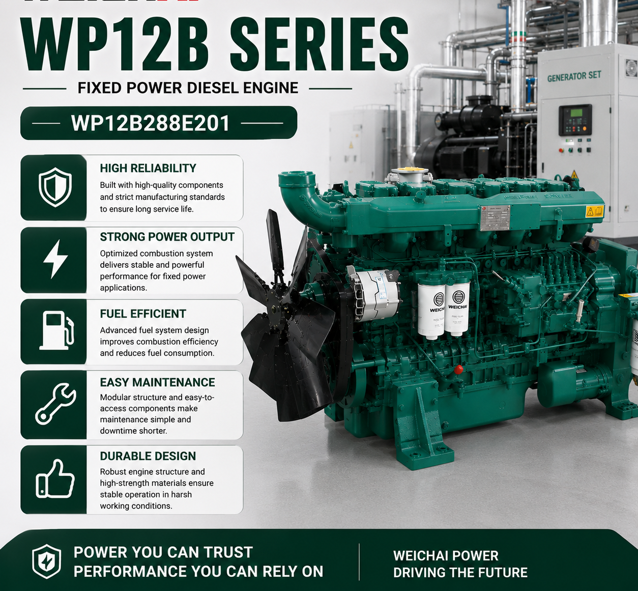 Industrial Water Cooled Diesel Engine 6 Cylinder 24V Electric Start Power Unit - Generator & Pump Set