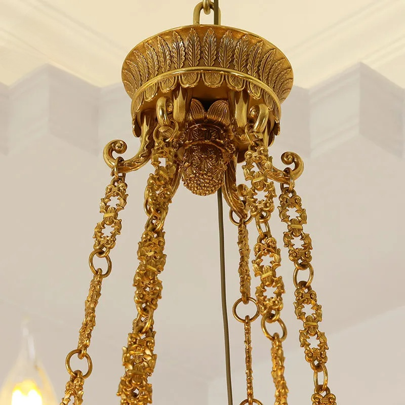 Luxury French Copper Pendant Light | Hand-Carved Bronze Brass Chandelier for Hotels &amp; Villas