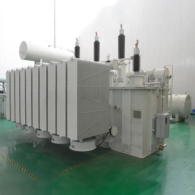 Large electrical transformer in a factory setting