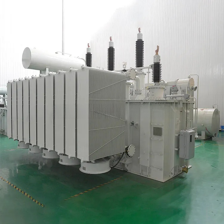 Large electrical transformer in a factory setting