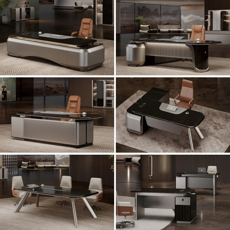 Modern Luxury Black Executive Office Desk Chair with Table